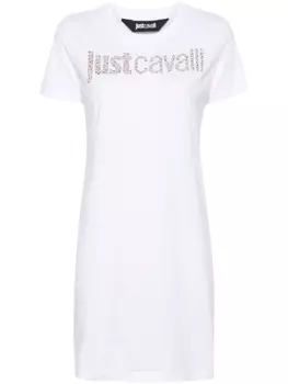 Just Cavalli платье-футболка с логотипом и стразами, белый