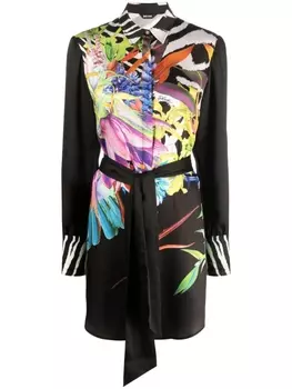 Just Cavalli платье-рубашка Jungle с цветочным принтом, синий