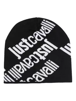 Just Cavalli шапка бини из смесовой шерсти с логотипом, черный
