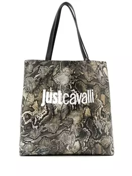 Just Cavalli сумка-тоут со змеиным принтом и логотипом, нейтральный цвет