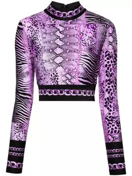 Just Cavalli укороченный топ со змеиным принтом, фиолетовый