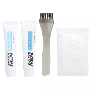 Just for Men, Гель для окрашивания усов и бороды Mustache & Beard, кисточка в комплекте, оттенок черный M-55, 2 шт. по 14 г