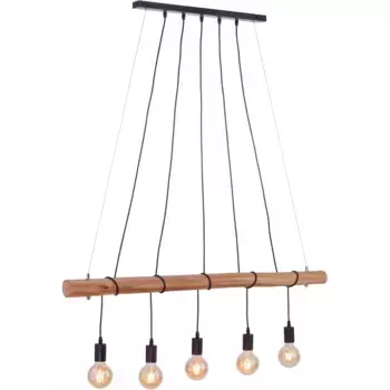 JUST LIGHT подвесной светильник «DAMIAN», 5 лампочек, лампа E27 | без лампочки, подвесной светильник, эвкалиптовое дерево, черный/коричневый