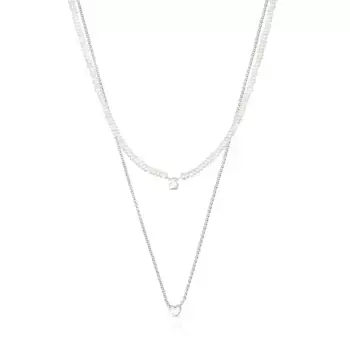 Ювелирный комплект колье Tous Mini Icons Silver And Cultured Pearls Heart And Bear, 2 предмета