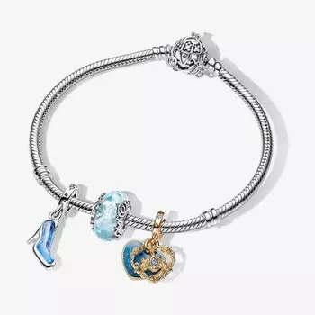 Ювелирный комплект Pandora x Disney Cinderella's Triple Charm Bracelet, 4 предмета