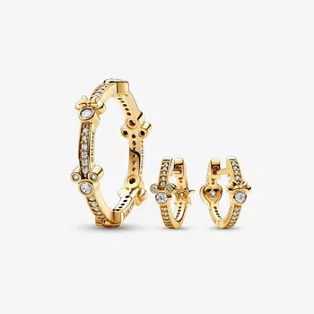 Ювелирный комплект Pandora x Disney Mickey Mouse & Minnie Mouse Sparkling Eternity Ring & Hoop Earrings, 2 предмета