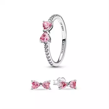Ювелирный набор Sparkling Pink Bow Ring Set Pandora, стерлинговое серебро