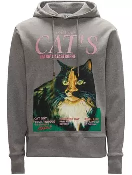 JW Anderson худи из органического хлопка с принтом Cat, серый