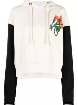 JW Anderson худи с контрастными рукавами и цветочной вышивкой, нейтральный цвет