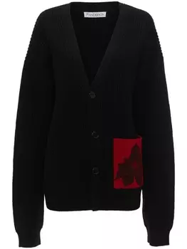 JW Anderson кардиган с накладными карманами и флокированными цветами, черный