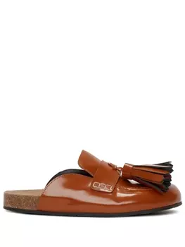 JW Anderson кожаные мюли с кисточками и контрастной строчкой, коричневый