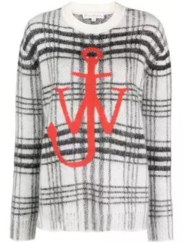 JW Anderson logo-embroidered check-pattern jumper, белый