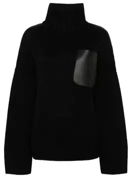JW Anderson свитер с высоким воротом и кожаными карманами, черный