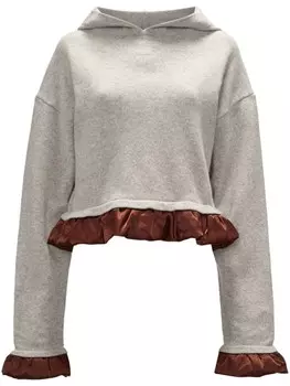 JW Anderson укороченная толстовка с капюшоном, отделанная атласом, серый