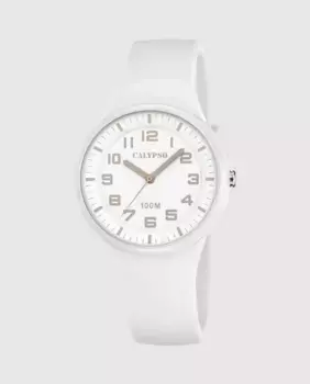 K5851/1 Модные женские часы из каучука белого цвета Calypso