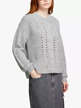 Кабель сшить джемпер из смесовой шерсти SISLEY, серый