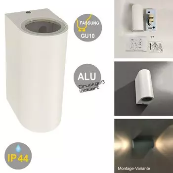 Качественный настенный светильник для наружного освещения LUGANO: белый без лампочки, 2 лампочки Dapo Leuchten