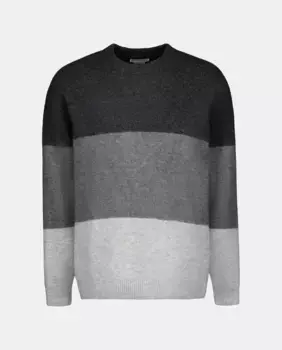 Качественный трехцветный свитер с круглым вырезом из смесовой шерсти и мягкой отделкой Green Coast, серый