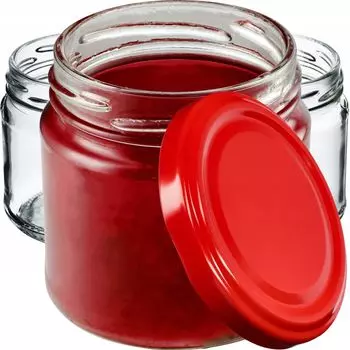 KADAX Банки для консервации с крышками "Лерма", банки для консервирования, 200 мл, 100 шт. в упаковке, красные крышки