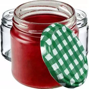 KADAX Банки для консервации с крышками "Lerma", банки для консервирования, 200 мл, 100 шт. в упаковке, крышки в зеленую клетку