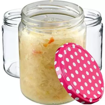 KADAX Банки для консервации с крышками "Маки", баночки для варенья, баночки для консервирования, 540 мл, розовый горошек, 24 шт. в упаковке