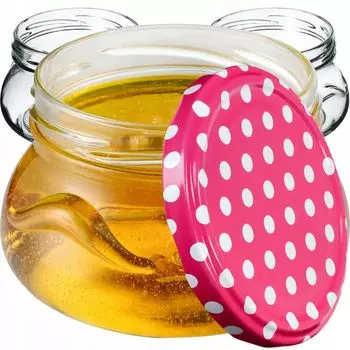 KADAX Банки для консервации с крышками "Раджа", банки для консервирования, 300мл, 10 штук, крышки розовые горошины