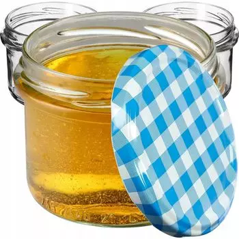 KADAX Банки для консервации с крышками "Тарту", банки для консервирования, 235мл, 10 штук, крышки синие в клетку
