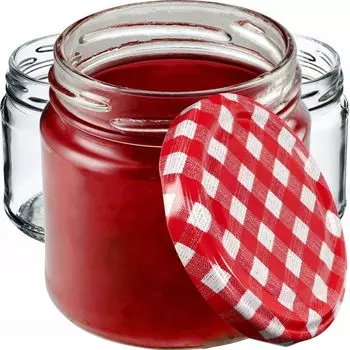 KADAX Банки для консервирования с крышками "Lerma", банки для консервирования, 200 мл, в упаковке 50 шт., крышки в красную клетку