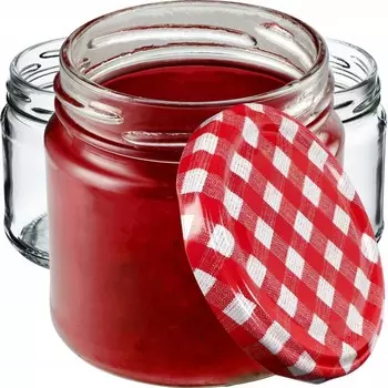 KADAX Банки для консервирования с крышками «Лерма», банки для консервирования, 200 мл, крышки в красную клетку, 10 шт. в упаковке