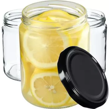 KADAX Банки для консервирования с крышками «Маки», банки для варенья, баночки для консервирования, 540 мл, черные, 8 шт. в упаковке
