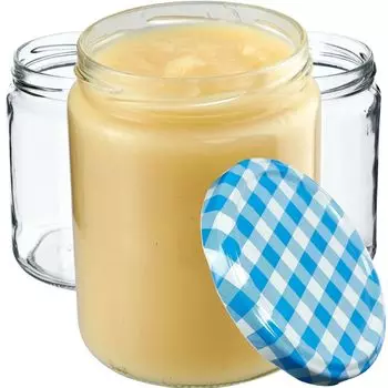 KADAX Банки для консервирования с крышками «Маки», баночки для варенья, баночки для консервирования, 540 мл, синяя клетка, 48 шт. в упаковке