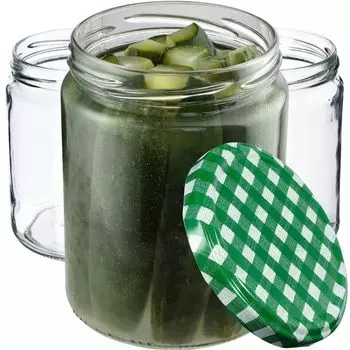 KADAX Банки для консервирования с крышками «Маки», банки для варенья, баночки для консервирования, 540 мл, зеленые в клетку, 24 шт. в упаковке