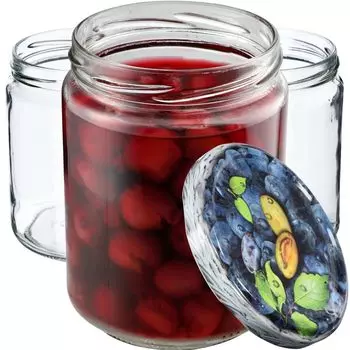 KADAX Банки для консервирования с крышками «Маки», банки для варенья, баночки для консервирования, 540 мл, сливы, 8 шт. в упаковке