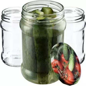KADAX Банки для консервирования с крышками "Сено", банки для консервирования, 315 мл, крышки с растительным рисунком, 10 шт. в упаковке