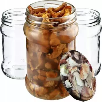 KADAX Банки для консервирования с крышками "Сено", банки для консервирования, 315 мл, крышки с грибовидным рисунком, 10 шт. в упаковке