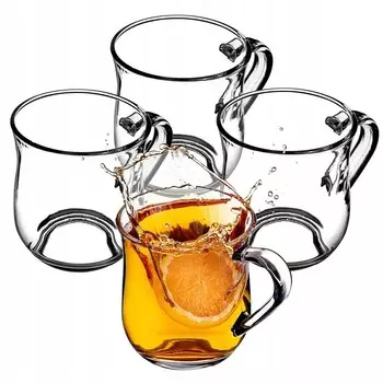 KADAX "Giba" Чайные стаканы, стакан с ручкой, стакан для сока, чая, кофе, 320 мл, набор из 4 шт