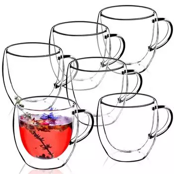 KADAX стеклянная чашка с двойными стенками "Форли", стаканы, стаканы для сока, чая, кофе, прозрачные, 250 мл, 6 шт. в упаковке, прозрачный