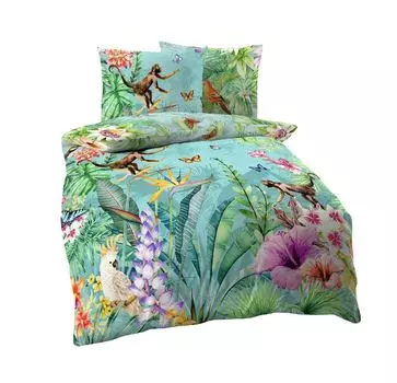 Kaeppel Mako Satin Digital Print Постельное белье из 2 предметов Monkey Jungle Cockatoo Butterfly Colorful Jungle Размер: 155 x 220 см Постельное белье