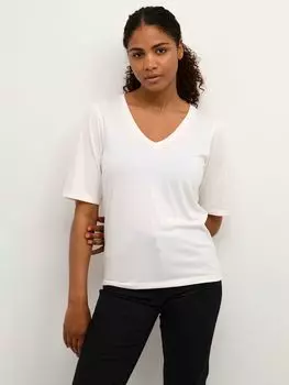 KAFFE Lise Футболка с короткими рукавами и V-образным вырезом, меловая