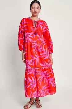Кафтан Arissa с пальмовым принтом Monsoon, красный