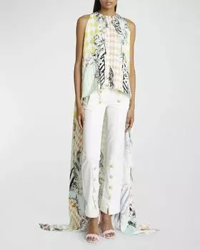 Кафтан без рукавов с принтом Monogram Baroque High-Low Balmain, цвет Jade
