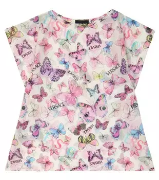 Кафтан из хлопка и шелка с принтом бабочки Versace, разноцветный