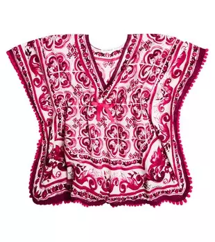 Кафтан из хлопка с цветочным принтом Dolce&Gabbana, розовый