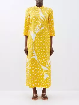 Кафтан из хлопкового шелка sucre с принтом ананасов Eres, желтый