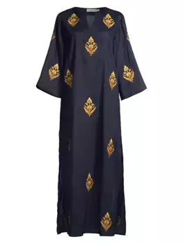 Кафтан из хлопковой вуали с вышивкой Tory Burch, цвет tory navy