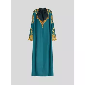 КАФТАН ИЗ ШЕЛКОВОЙ САРЖИ С ЛИСТЬЕВЫМ УЗОРОМ ПЕЙСЛИ ETRO, зеленый