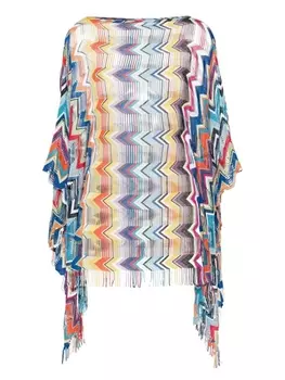 Кафтан Missoni с зигзагообразным узором и бахромой, синий