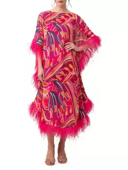 Кафтан Нины с отделкой перьями Trina Turk, мультиколор