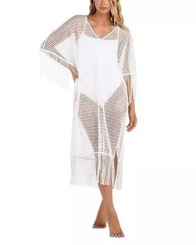 Кафтан с бахромой, связанный крючком La Blanca, белый
