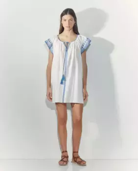 Кафтан с цветной вышивкой Tintoretto, синий